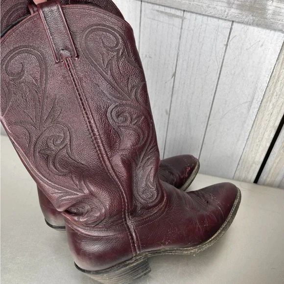 VTG Dan Post Burgundy Leather Cowboy Western Boots Men’s Size 8.5 - Picture 3 of 7